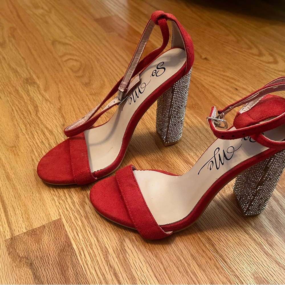 So Me Red Heels with Sparkling Accents